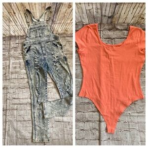 Bundle:vintage hot & delicious stressed  overall,cotton body central bodysuit L